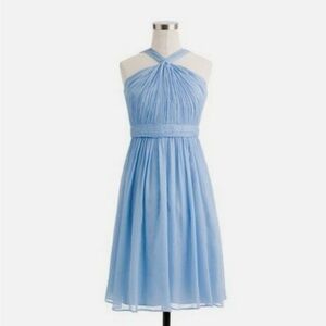 J. Crew Light Blue Chiffon Wedding Guest Formal Cruise Cocktail Dress 10P Petite